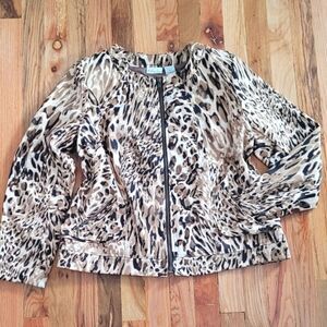Kim Rogers Leopard Print Zip Front Lined Blazer PL